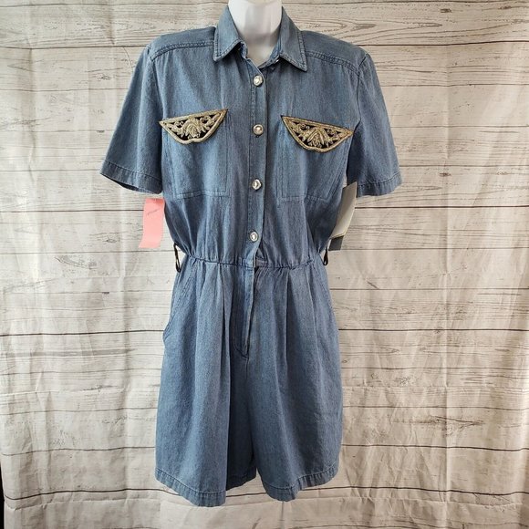 PG Collections by Ginger Bort Womens Romper Sz 6 Blue Short Sleeve - Picture 1 of 5